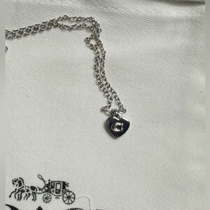 Coach Silver Necklace With Heart Shaped Pendant And Dust Bag NWT